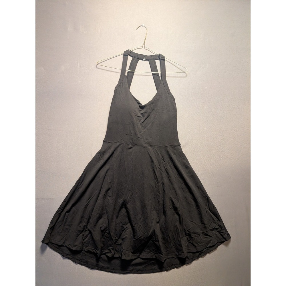 Heathyoga Skater Dress Womens XL Black Stretch Flared Plunge V Neck Sleeveless